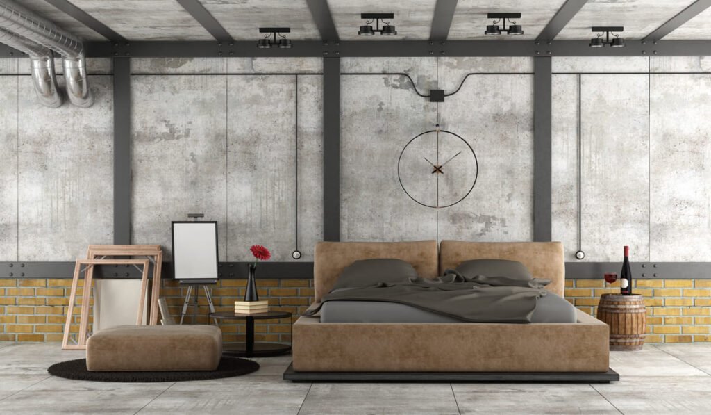 Geometric metallic wall art for industrial bedroom style