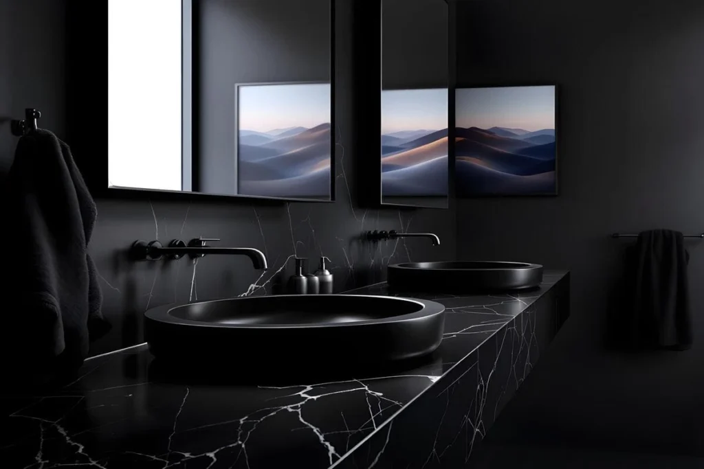 black bathroom marble vanity mirrors