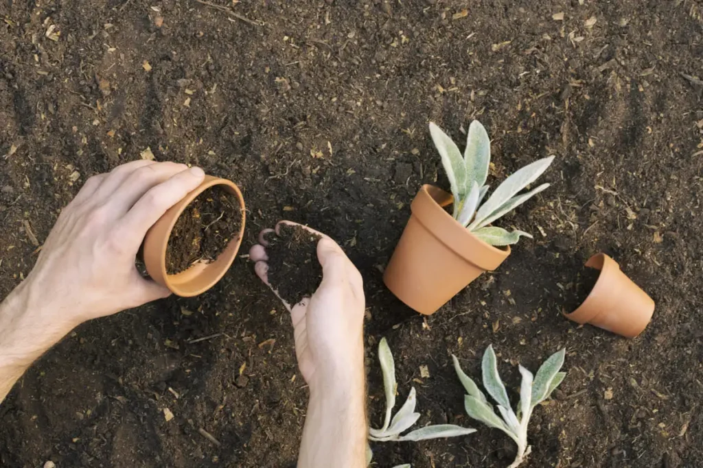 mixing potting soil and garden soil