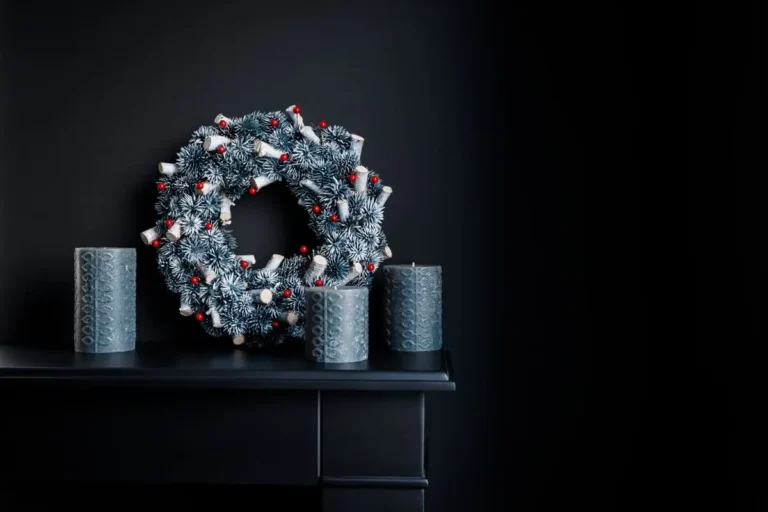 moody christmas decor wreath-black wall mantel