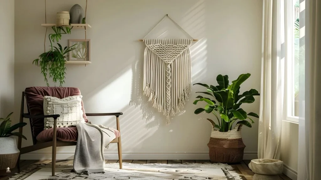Vintage wall art and collected pieces arranged in a room corner