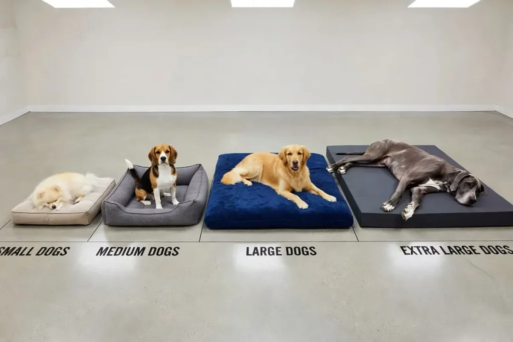 Floor space a dog corner needs for small, medium, large and extra large dogs
