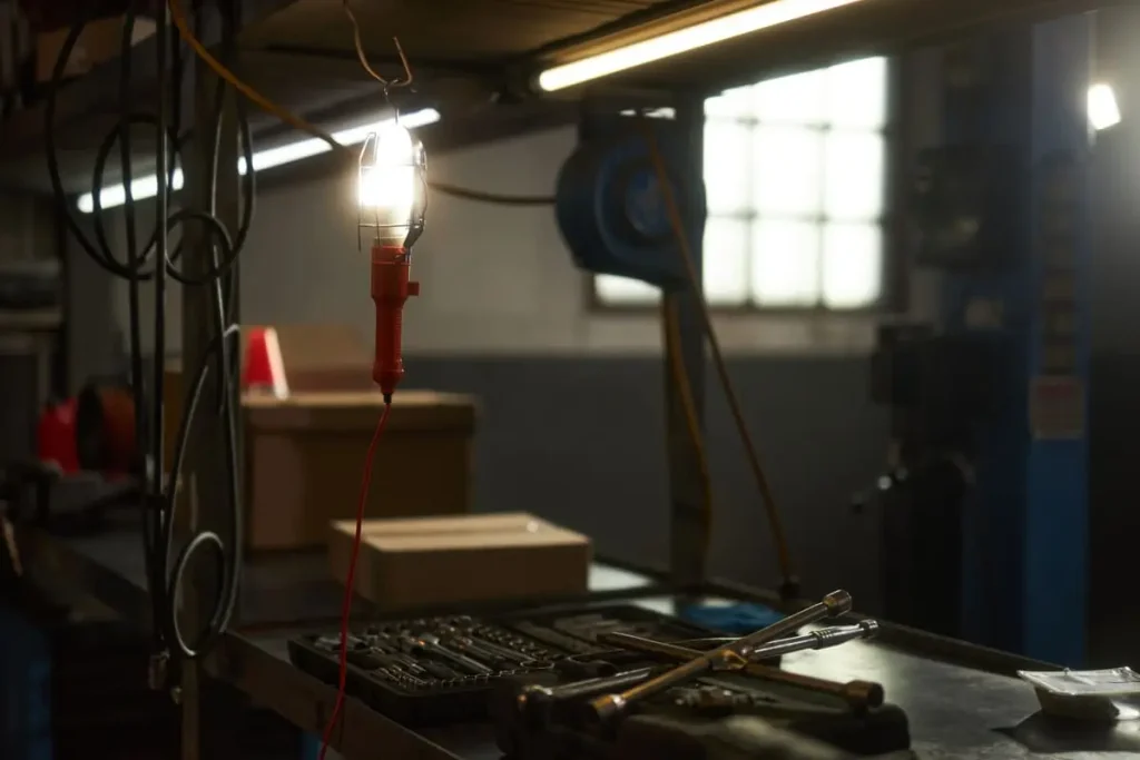 Garage lighting ideas for illuminating a mechanic working under a car